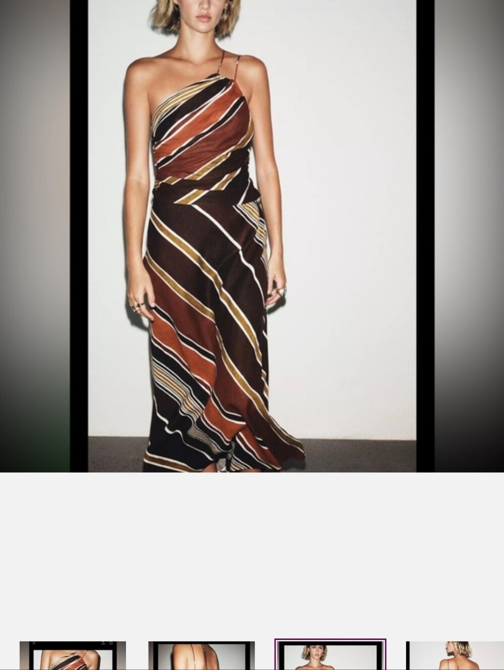 One-Shoulder Striped Midi Dress in Brown and Rust - Picture 4 of 10
